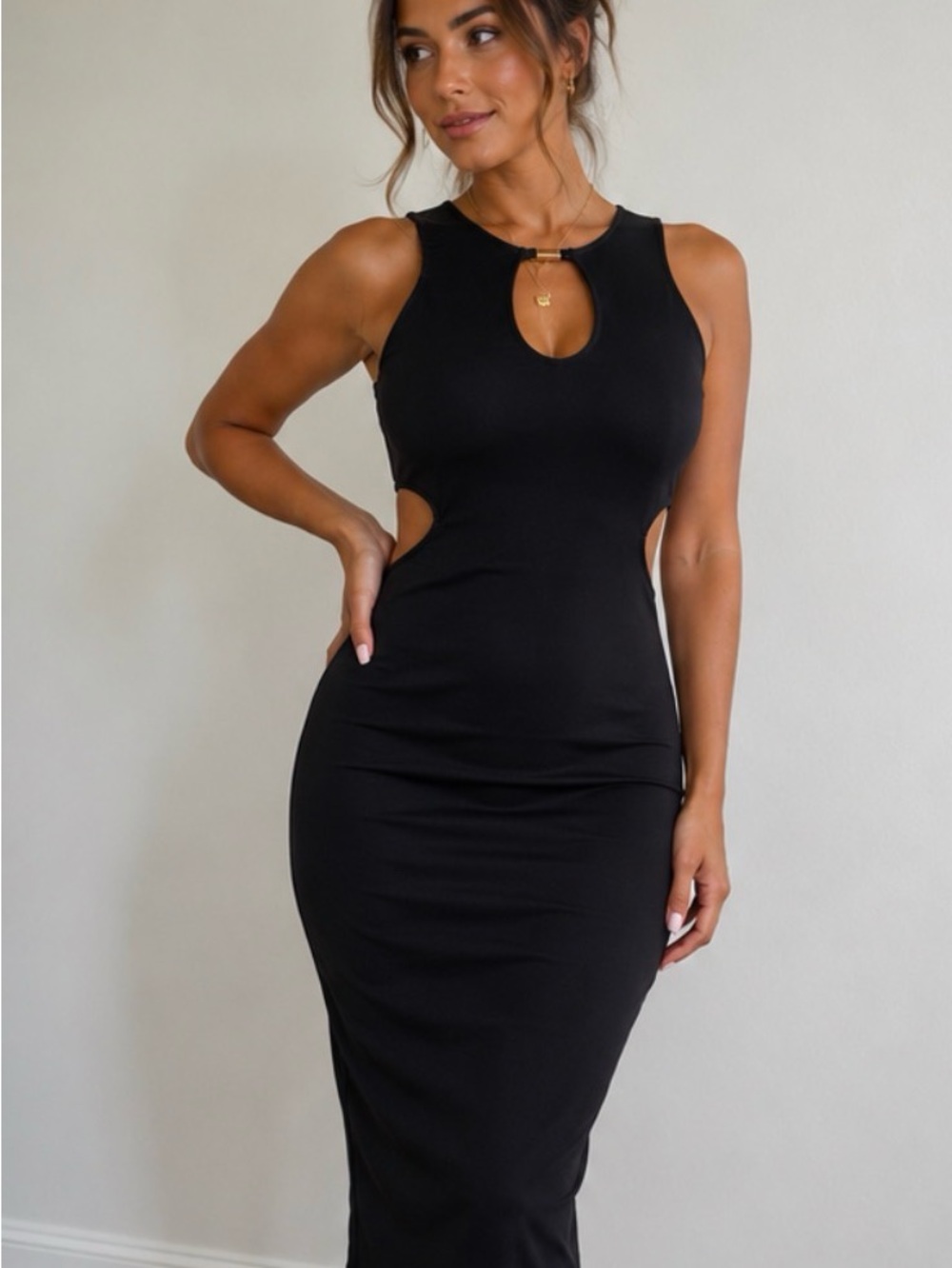 NWT Black Side Cutout Bodycon Cocktail Dress Sz S